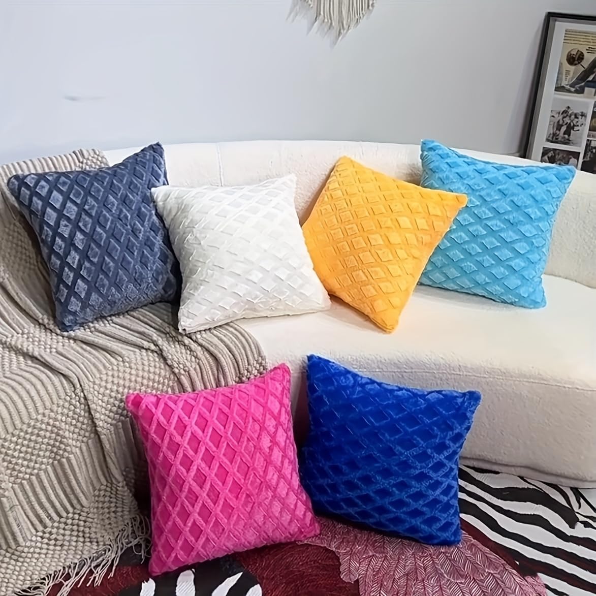 Geometric Pattern Pillow Covers Set of 2 Plush Soft 43x43 cm Machine Washable Decorative for Sofa Bedroom Outdoor, Burgundy