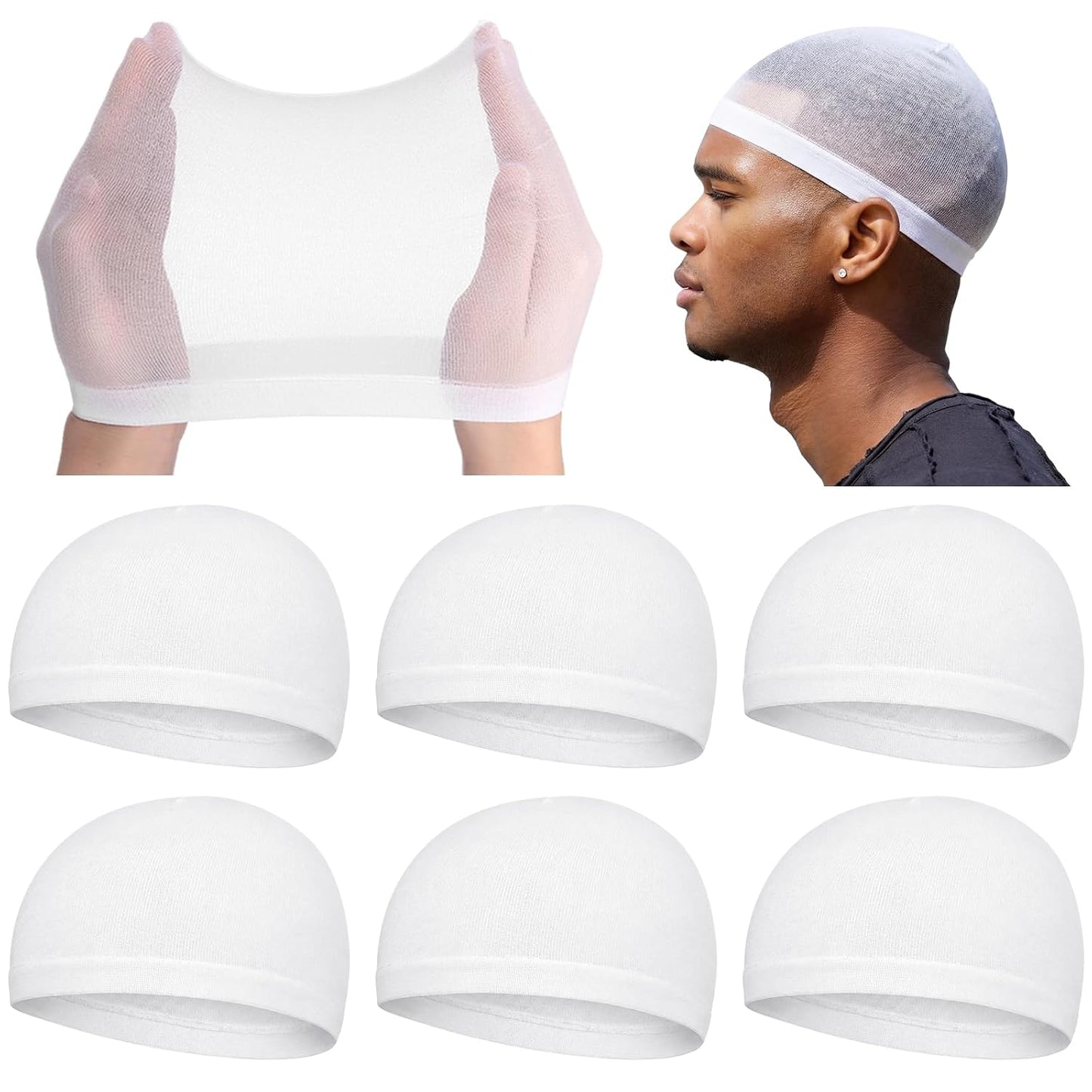 Stretchy Nylon Skull Wave Caps for Men - 10 Pcs Lightweight Beanie Set | Black