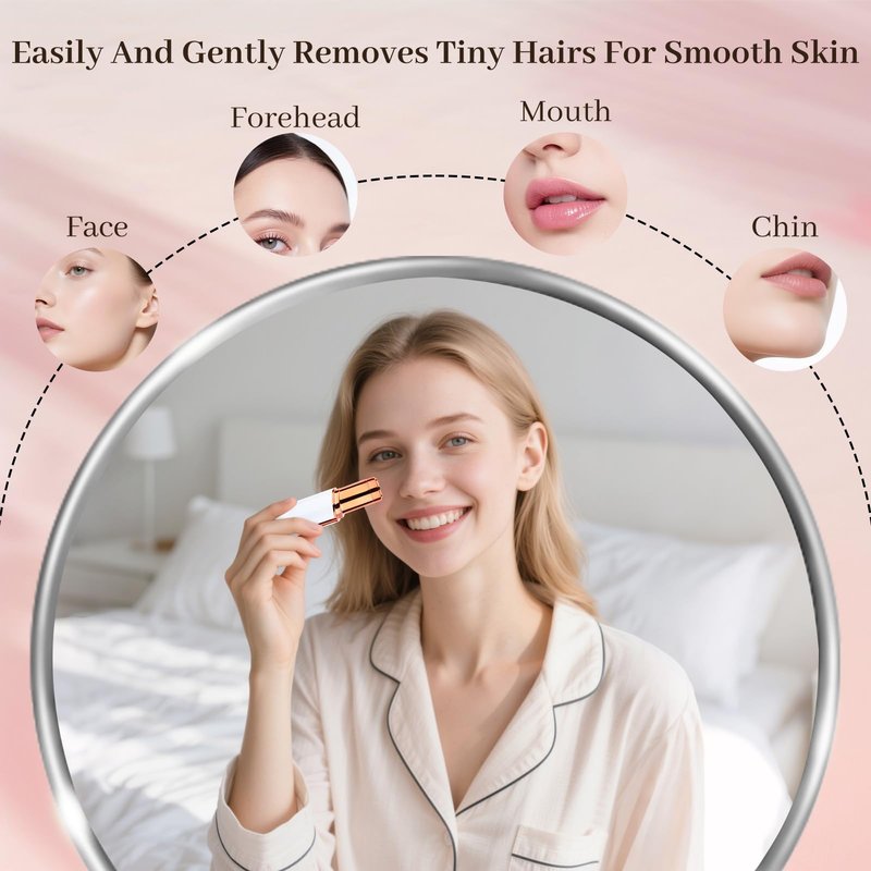 Mendaping Facial Hair Remover for Women & Men, Rechargeable Face Razor with LED Light, 2 Replacement Heads Included, Travel Electric Shaver for Lip, Chin, Arms, Upper Lip & Peach Fuzz (White)