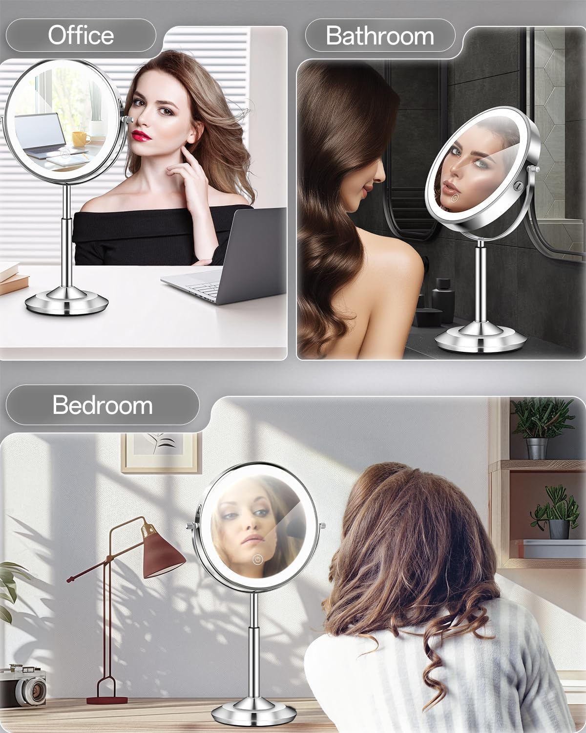 Lighted Makeup Mirror with Adjustable Height - 1X/30X Magnifying, 3000mAh Rechargeable, Dual-Sided Vanity Mirror with 3 LED Lighting Options | Perfect Gift for Women
