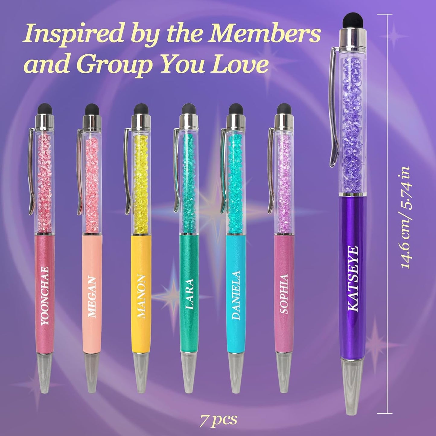 K-Pop Ballpoint Pens Set for KATSEYE Fans - 7 PCS Twist Retractable Black Pens with Stylus | Office Supplies