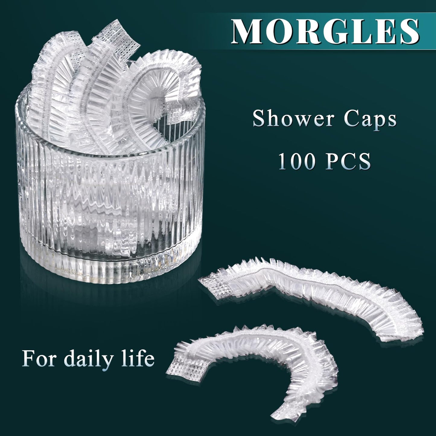 MORGLES 100 Pcs Disposable Shower Caps, Clear Large Shower Caps for Women Disposable, Plastic Hair Caps for Hair Treatment, Spa, Home & Travel Use,19.7"