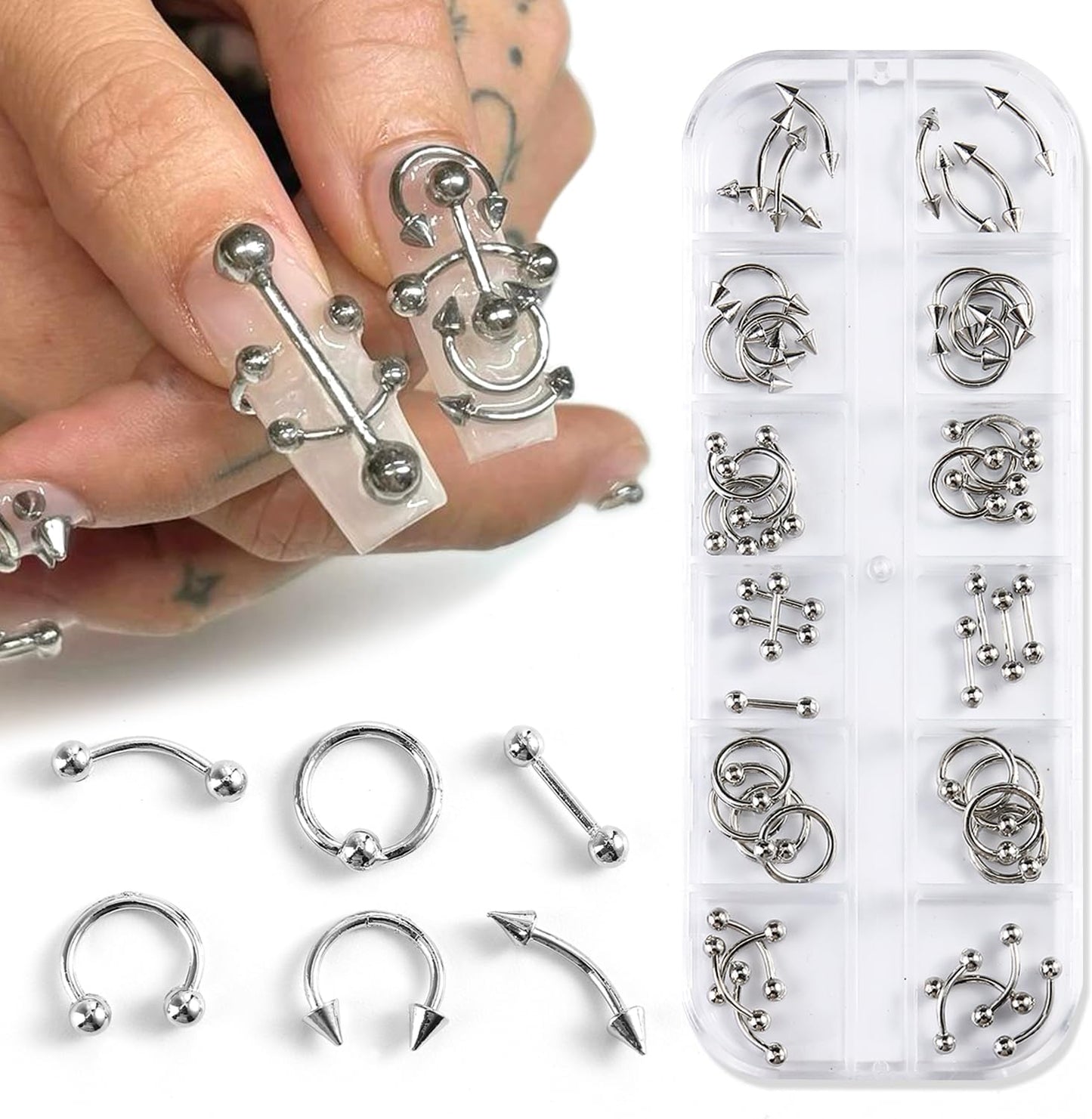 3D Star Nail Art Charms - Gold Metallic Studs & Rhinestones | Mixed Styles for DIY Manicure Supplies