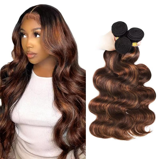 Ombre Human Hair Bundles 1b/30 Human Hair Bundles Highlight Brown Body Wave Bundle Ombre Brown Body Wave Bundle With Highlight Color 1BP430 LadrXadr 150g 20 22 24 inch