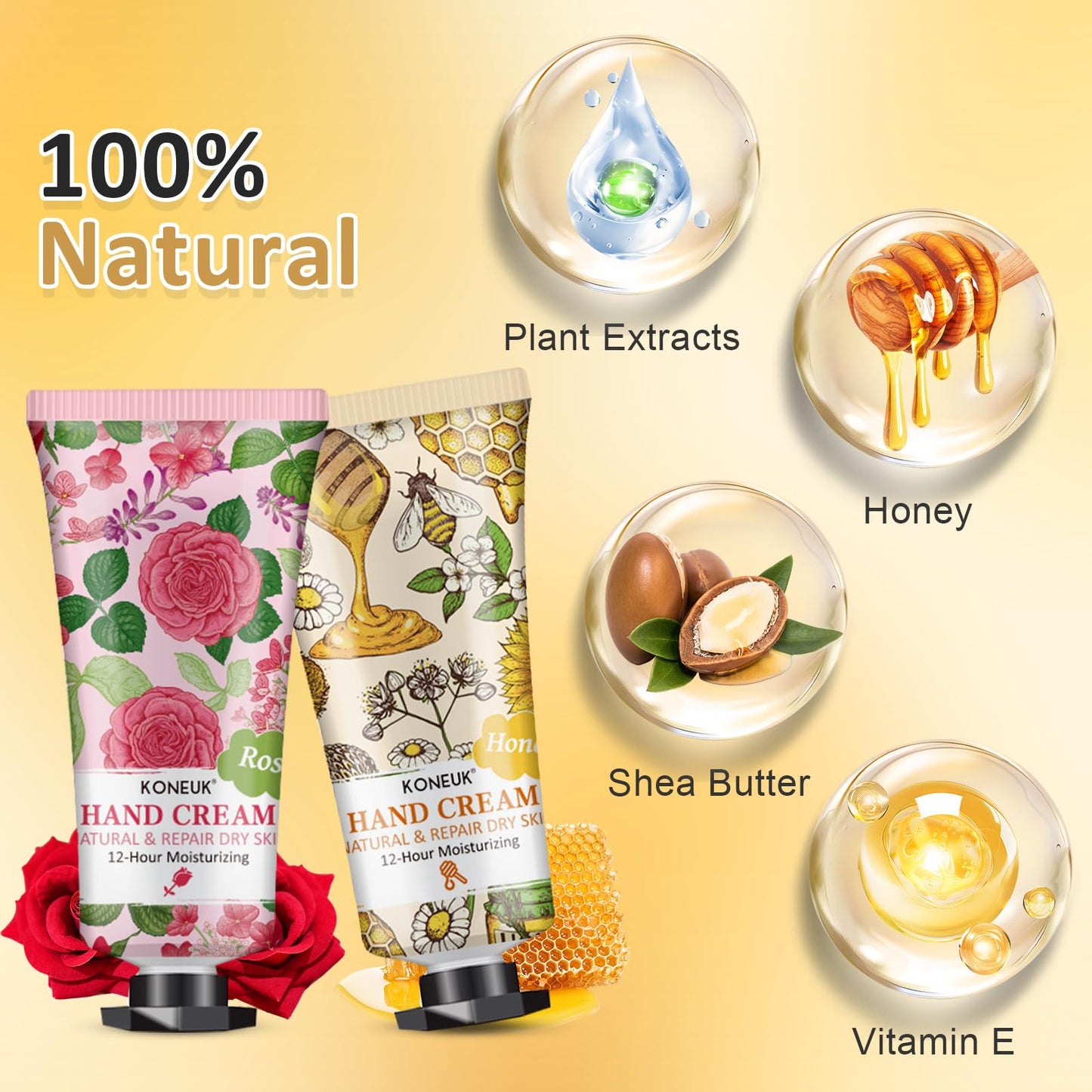 KONEUK 8 Pack Hand Cream Gifts Set for Women, Mini Hand Lotion Travel Size for Dry Cracked Hands, Bulk Hand Cream for Party Favors, Bridal Shower Favors, Birthday Gifts, Teacher Gifts