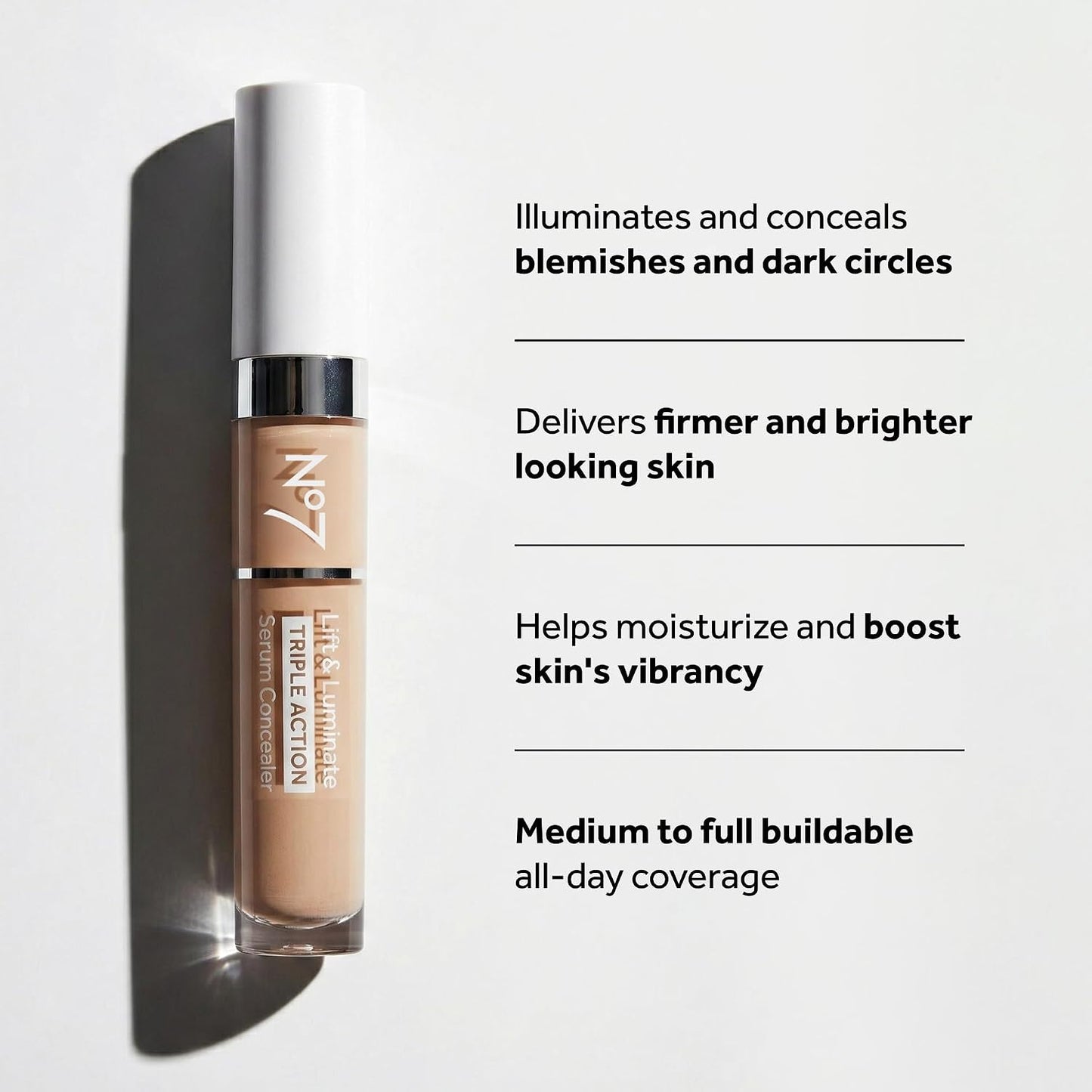 No7 Lift & Luminate Serum Concealer - Anti-Aging Liquid Makeup for Blemishes & Dark Circles | Light (8ml)