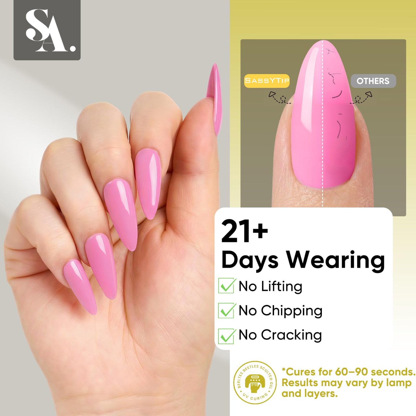 SASSYTIP HEMA TPO Free Builder Hard Gel, 30g Salon Strength, 7 Shade Colors - Safe Allergy-Friendly Nail Gel for DIY at Home & Professional Nail Extensions, Sculpting, Apex Building (Bright Pink)