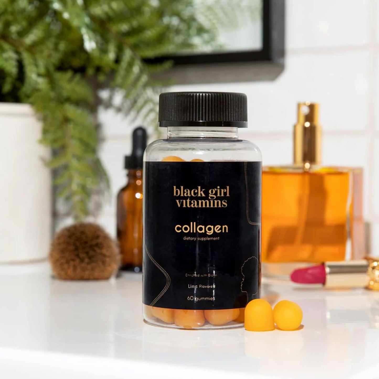 Collagen Gummies for Hair, Skin & Nail Support - Black Girl Vitamins, Gluten-Free, Lime Flavor, 60 Count