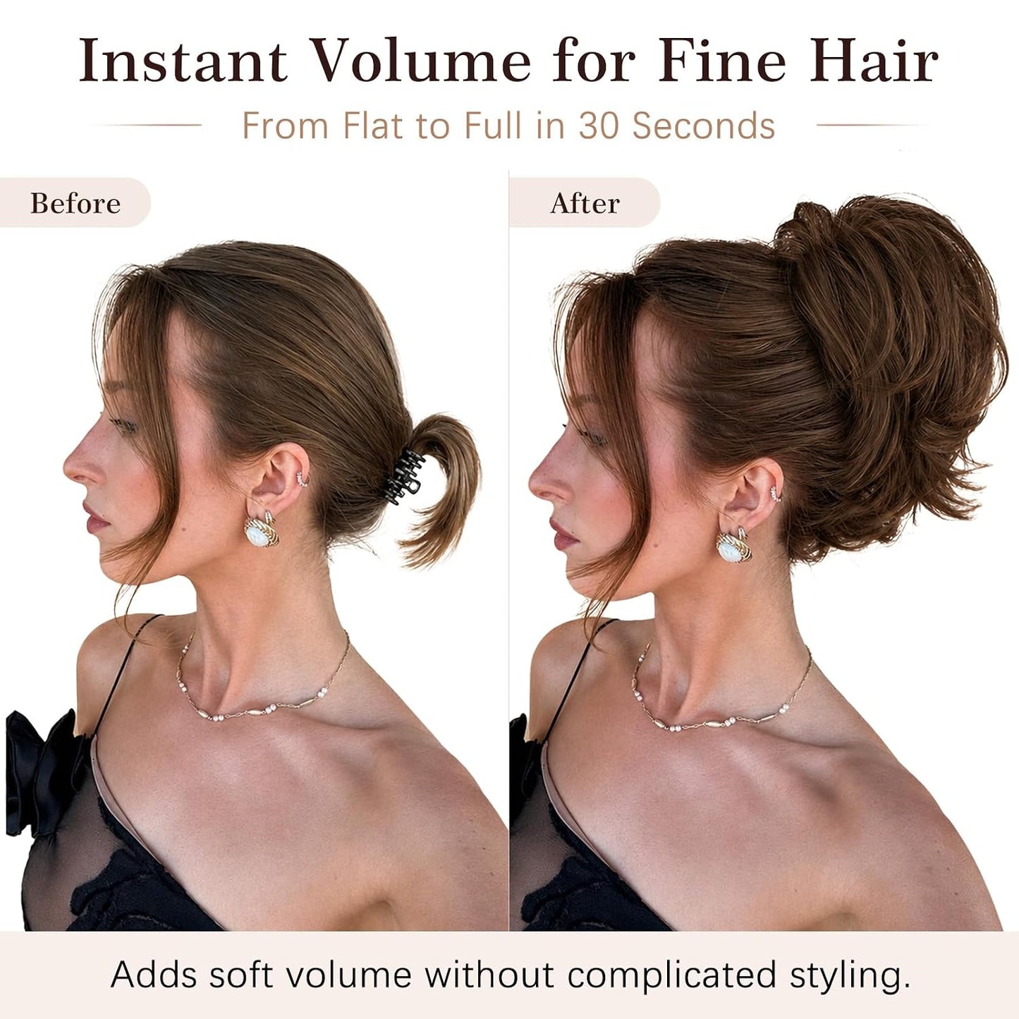 Claw Clip Ponytail Extension - Short Messy Hair Bun for Thin Hair | Straight Synthetic Hair, Easy Updo in Brown