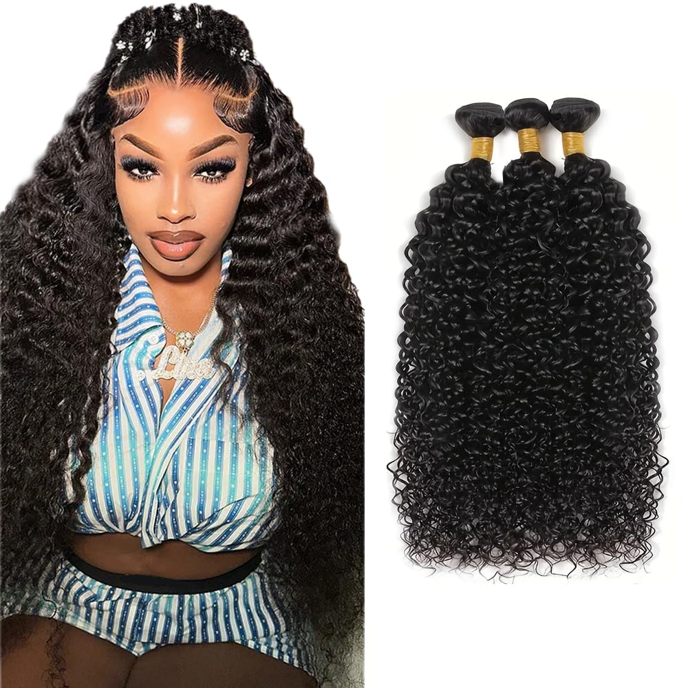 26 28 30 inch WuvuSnm Human Hair Bundles Water Wave Bundles Human Hair Wet and Wavy Bundle Natural Black Color