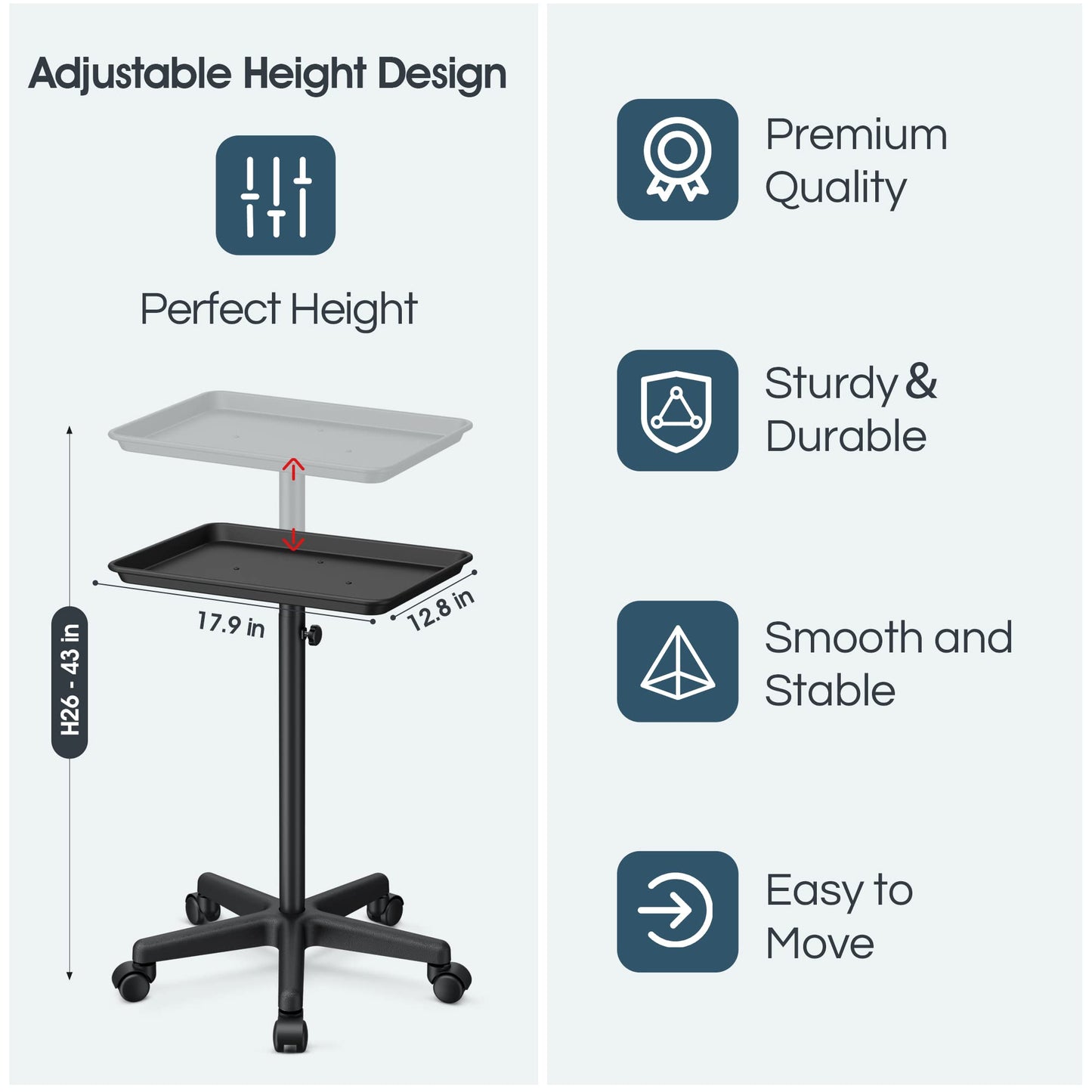 Premium Aluminum Instrument Salon Tray Tattoo Rolling Tray Station