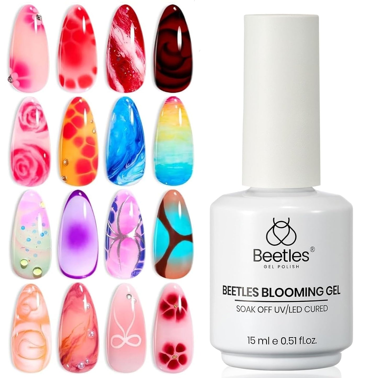 Beetles Blooming Gel - 15ml Clear UV LED Nail Polish for Marble Floral Design | Soak Off DIY Manicure