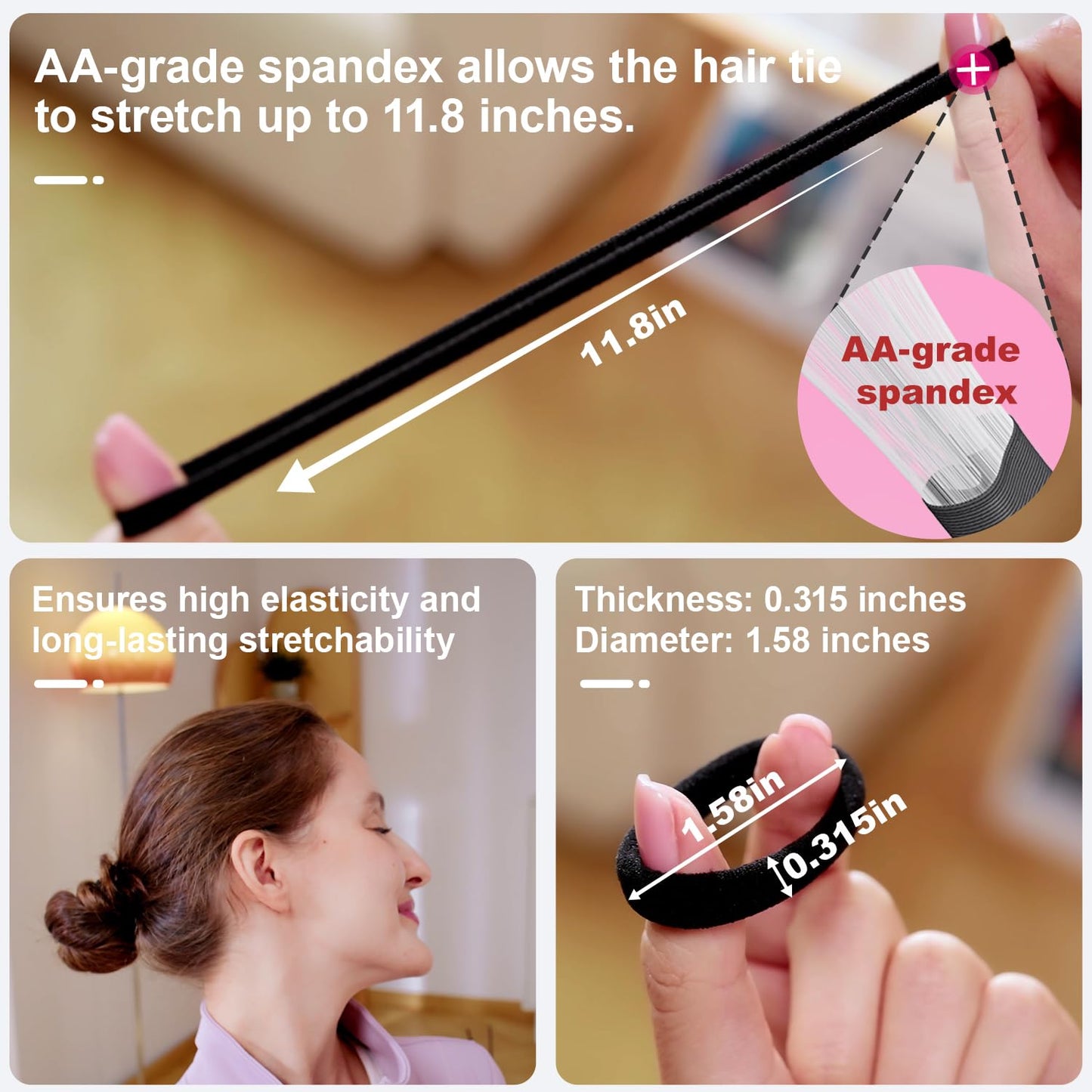 Hair Ties - 120pc No Damage Snag-Free Elastic Holders for Thick Hair | Black Ponytail Accessories