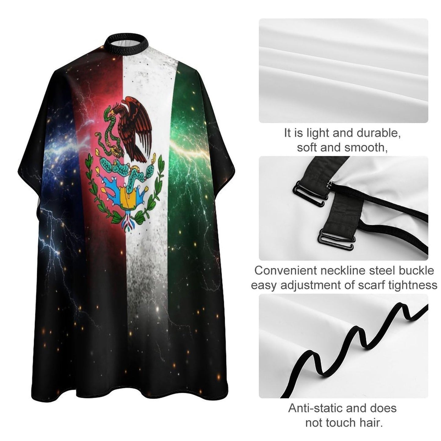 Professional Hairdressing Cape Large Unisex Barber Cape with Adjustable Closure Cool Lightnings Eagle Mexico Flag