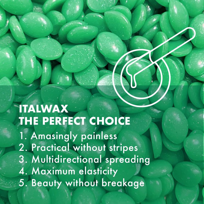 Italwax Top Line Emerald Hard Wax Beads 1.65 lb (750 g) – Ultra-Flexible Unscented Jelly Wax for Large Areas, Thin-Layer Application for Arms & Legs, Professional Use – Made in Italy