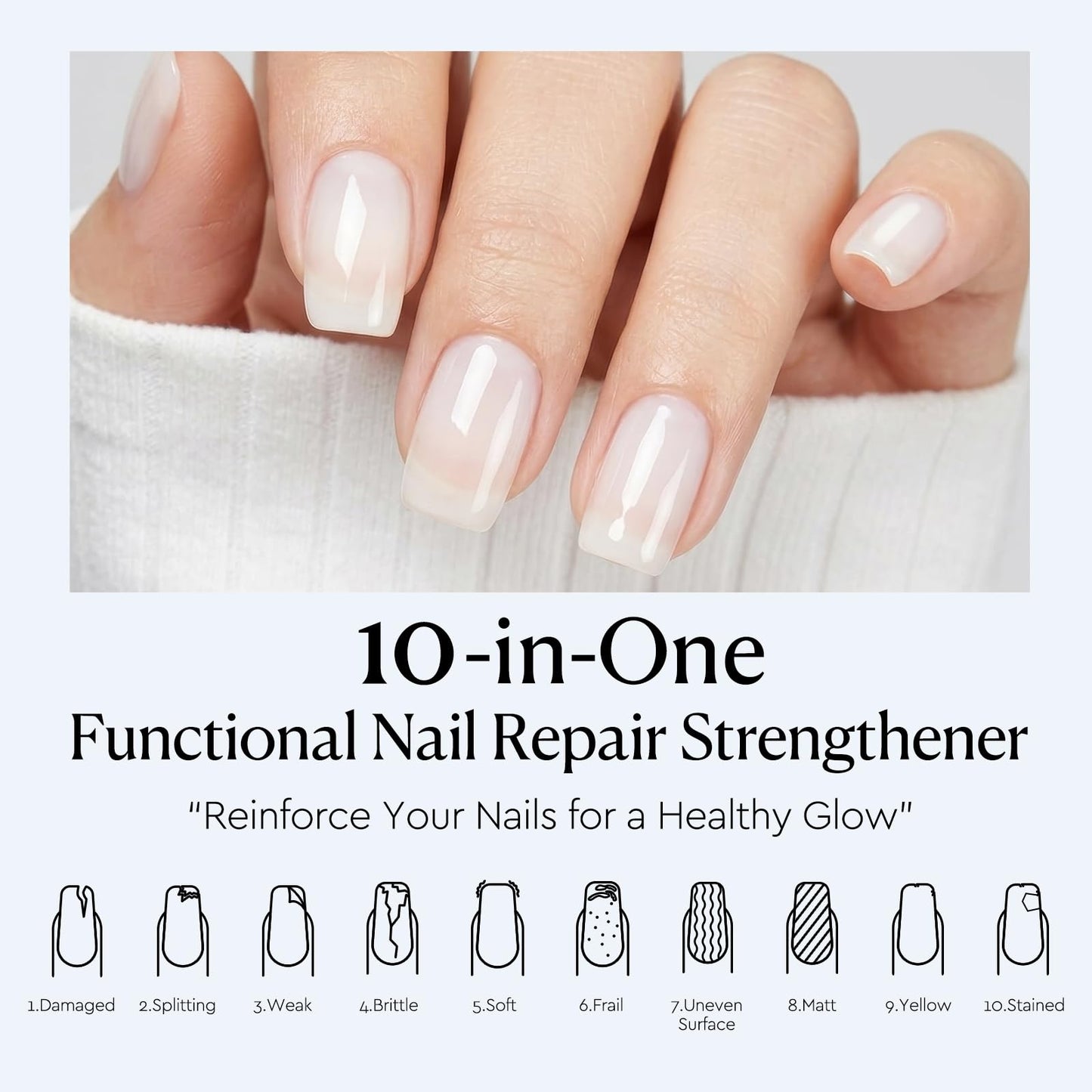 AzureBeauty 18ml Nail Strengthener and Growth, Milky White Nail Polish