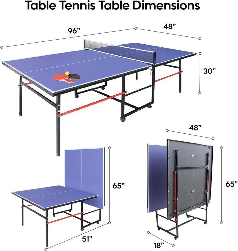 Foldable Ping Pong Table - Professional Indoor/Outdoor Table Tennis Set with Net, 2 Paddles & 3 Balls | Tournament Quality