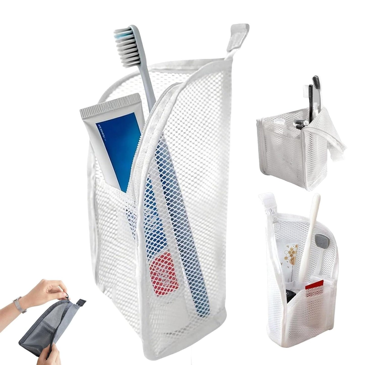 Standing Toiletry Bag, Upgrade Hanging Travel Toiletry Bag, Foldable Clear Cosmetic Organiser, Portable Lightweight Water Resistant Toiletries Storage Bag(White)