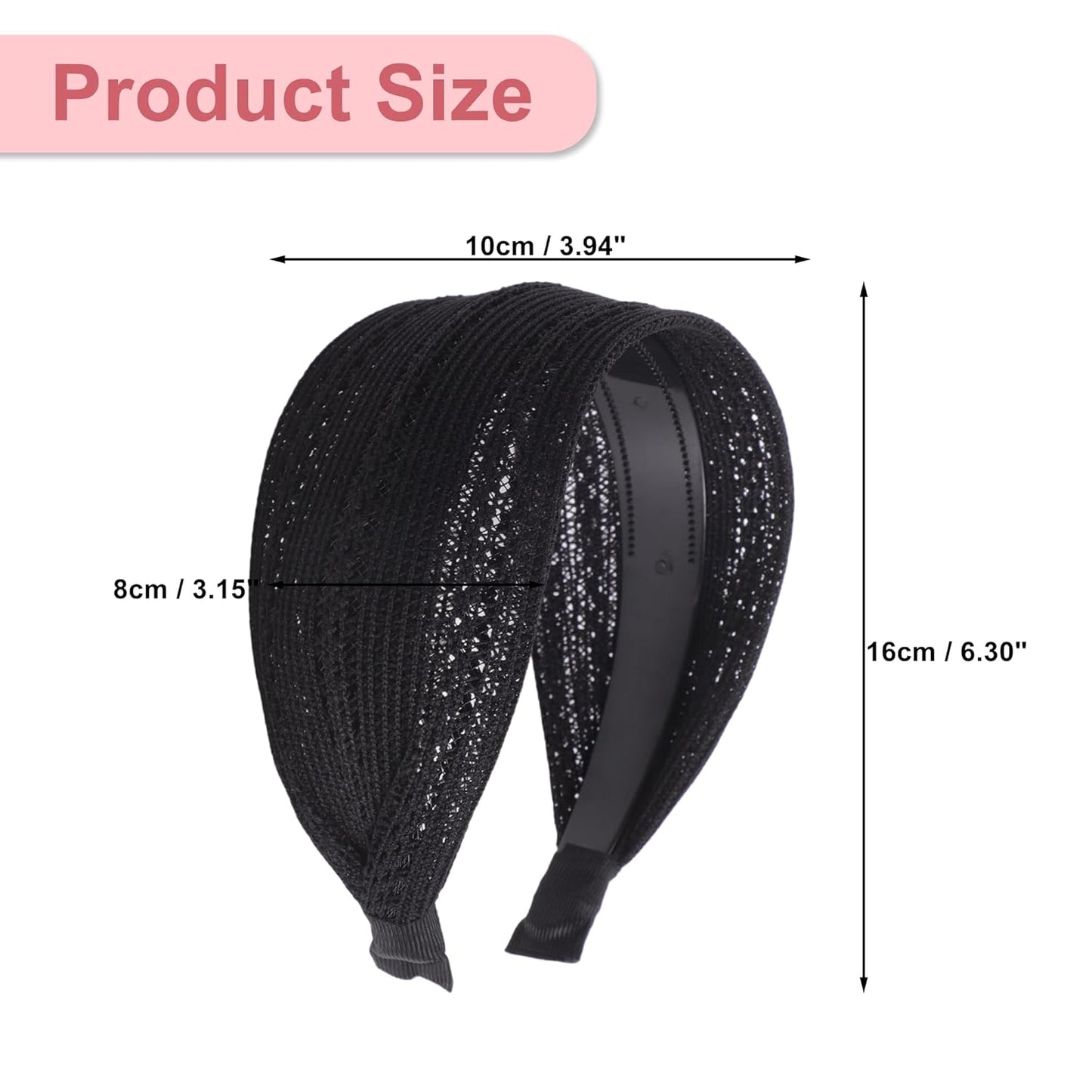 Wide Headbands for Women - Non-Slip Extra Wide Bohemian Thick Design | Black Color