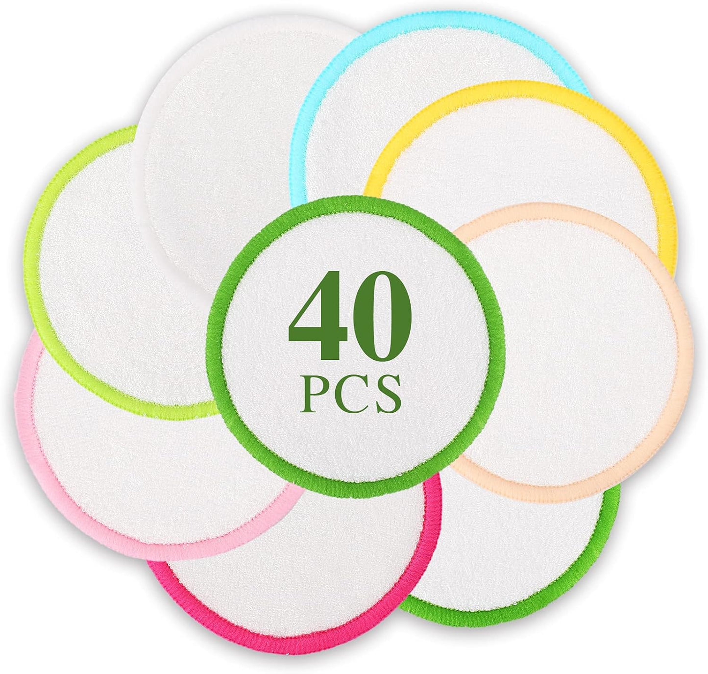 Reusable Makeup Remover Pads - Washable Bamboo Fiber | 40-Pack for All Skin Types
