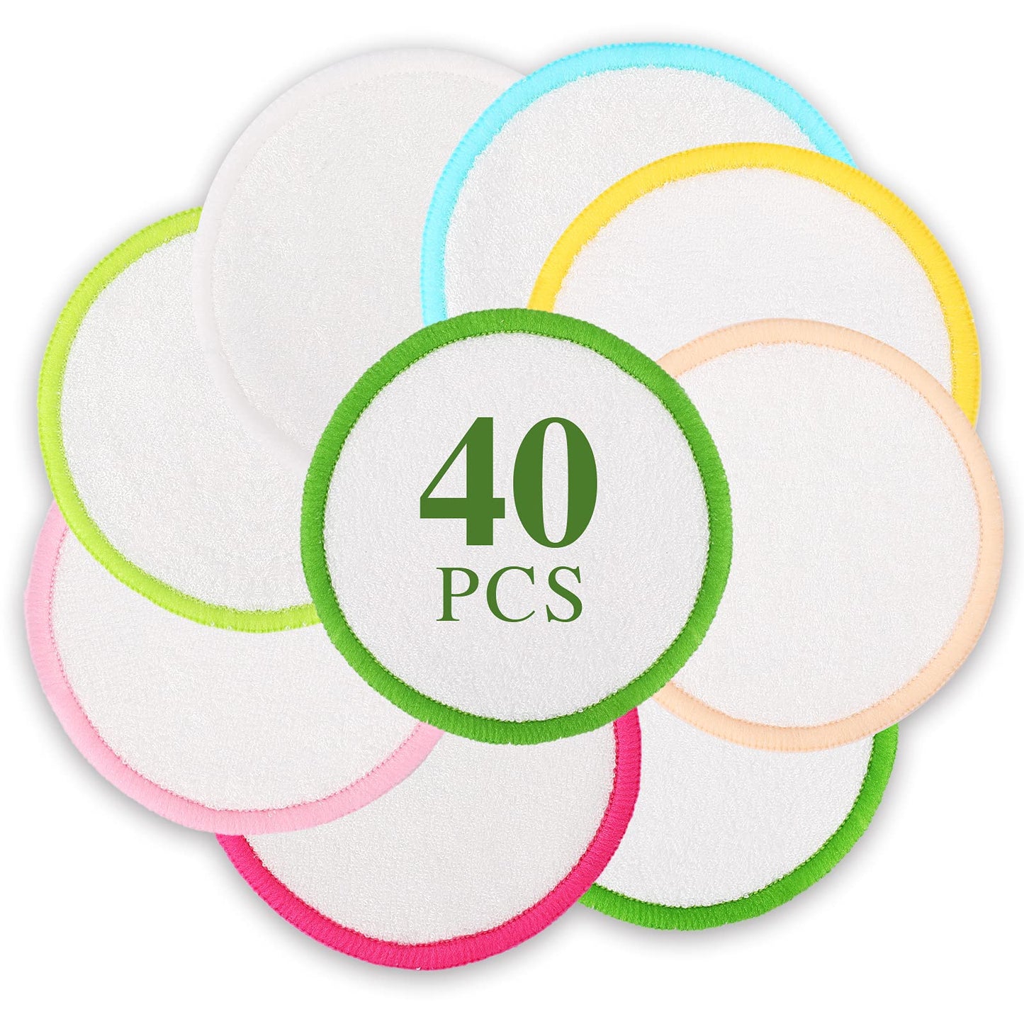 XSEINO Reusable Makeup Remover Pads(40 Pack) with Washable Natural Bamboo Fiber Material,Natural Bamboo Cotton Pad,for All Skin Types