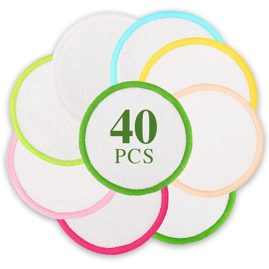 XSEINO Reusable Makeup Remover Pads(40 Pack) with Washable Natural Bamboo Fiber Material,Natural Bamboo Cotton Pad,for All Skin Types