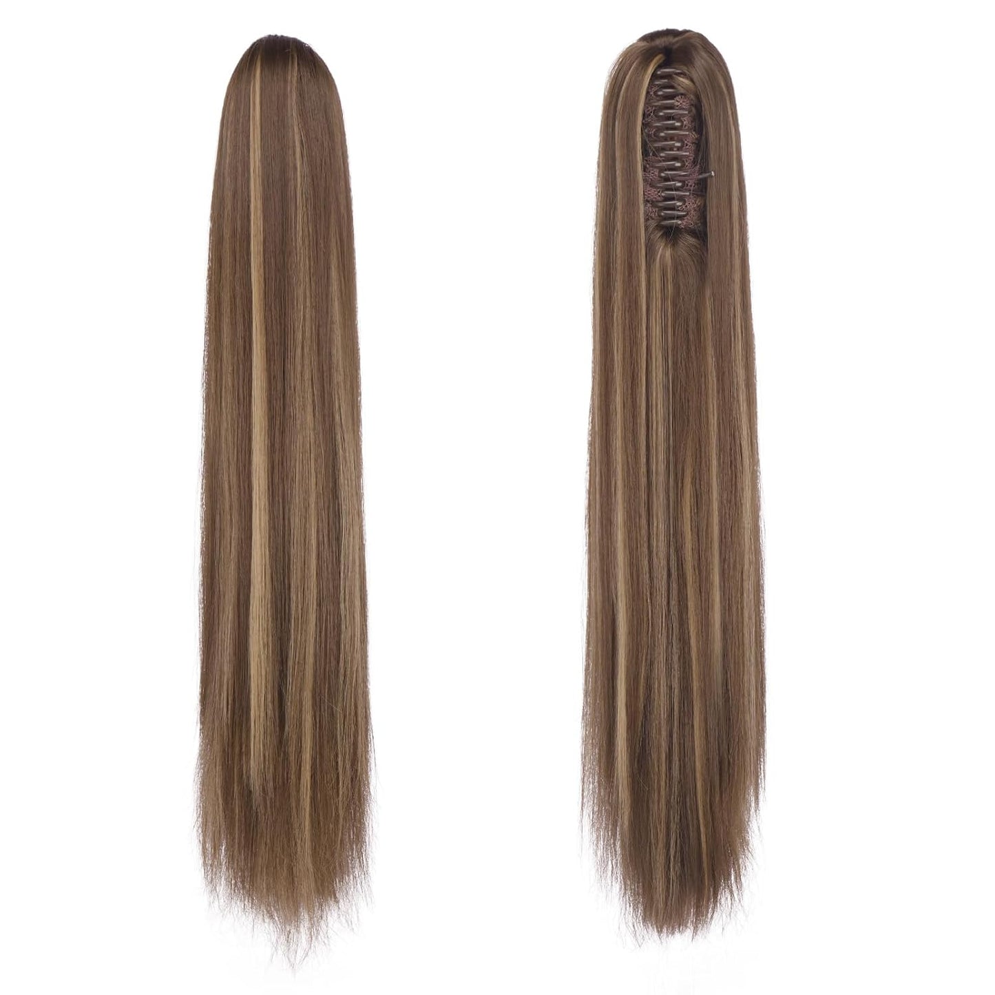 Claw Ponytail Extensions - 25-Inch Long Straight Clip-In Hairpieces | Honey Blonde & Light Brown Mix