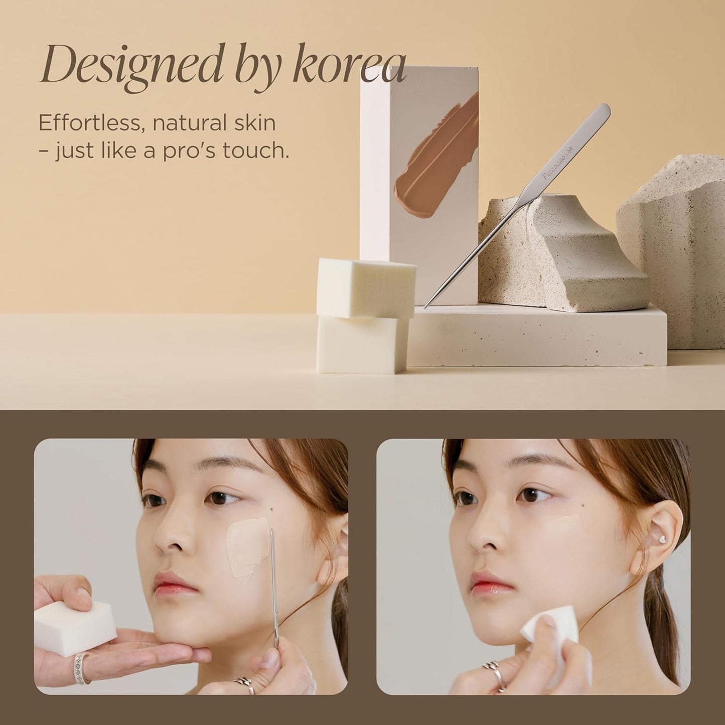 Professional Makeup Spatula - Stainless Steel Foundation Applicator for Flawless Finish | K-Beauty Tool with Leather Case