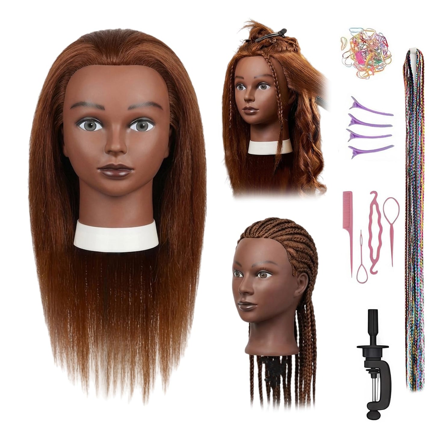 Human Hair Mannequin Head - 26 Inch Braiding Practice Head with Clamp Stand for Cosmetology & Kids | Golden