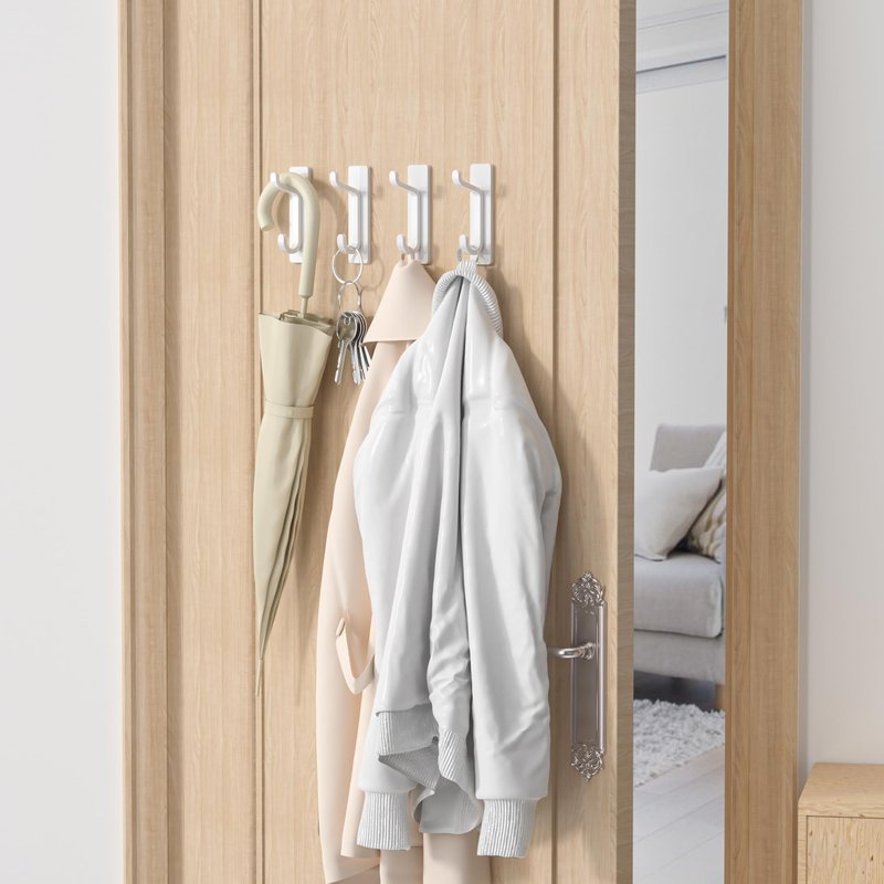 pickpiff Wall Hooks for Coat and Towel: 13LB Strong Adhesive Door Hanger Stick on, White 4 Pack
