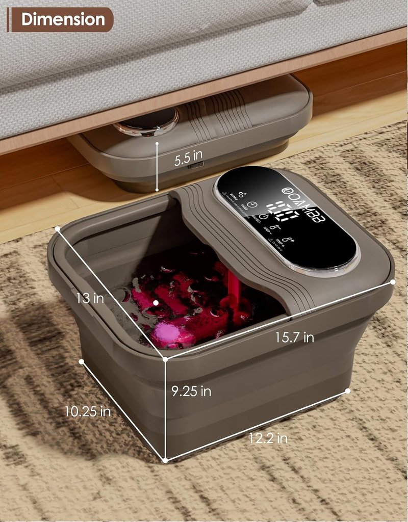 Collapsible Foot Spa - Heated Bubble Bath Massager with XL Touch Screen & Massage Rollers | Grey