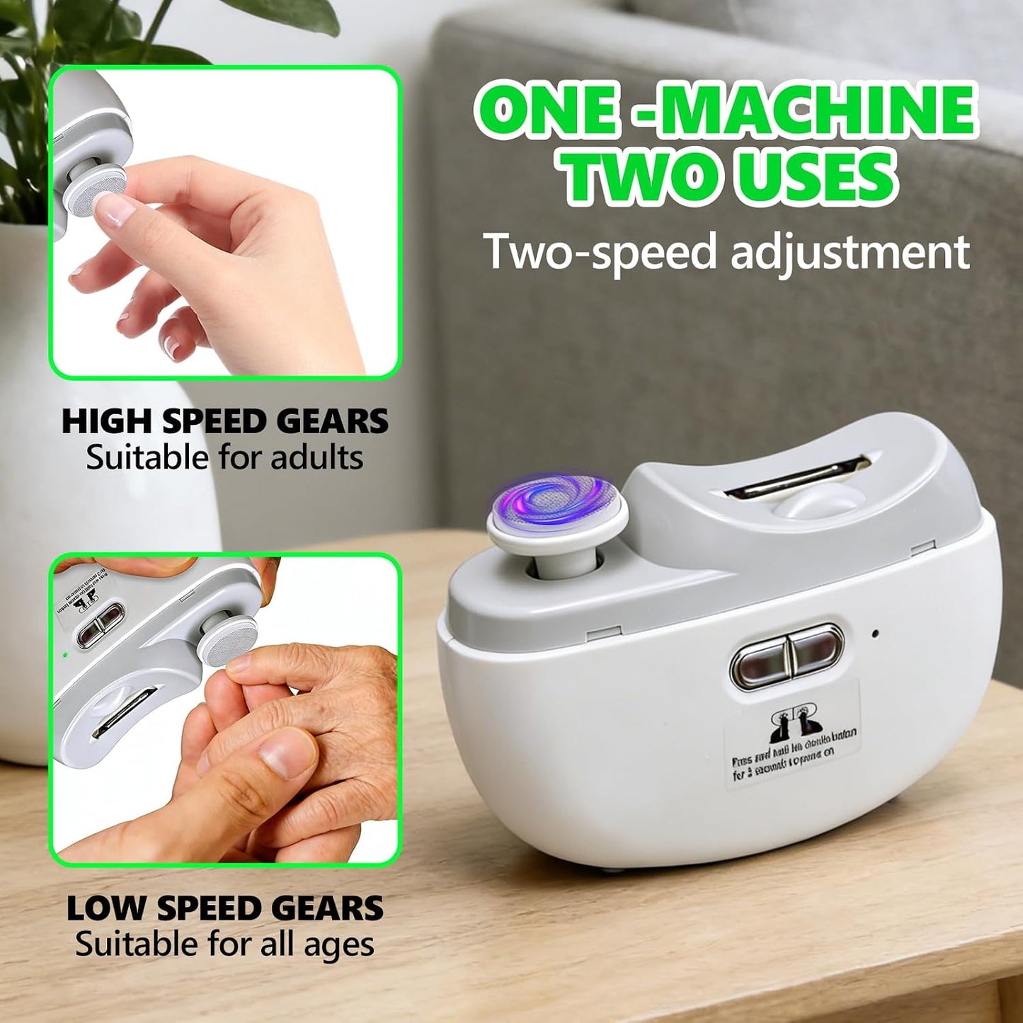 Electric Nail Clipper & Trimmer - 2 in 1 Automatic Nail Grinder with LED Light | USB Rechargeable, Quiet & Efficient for All Ages