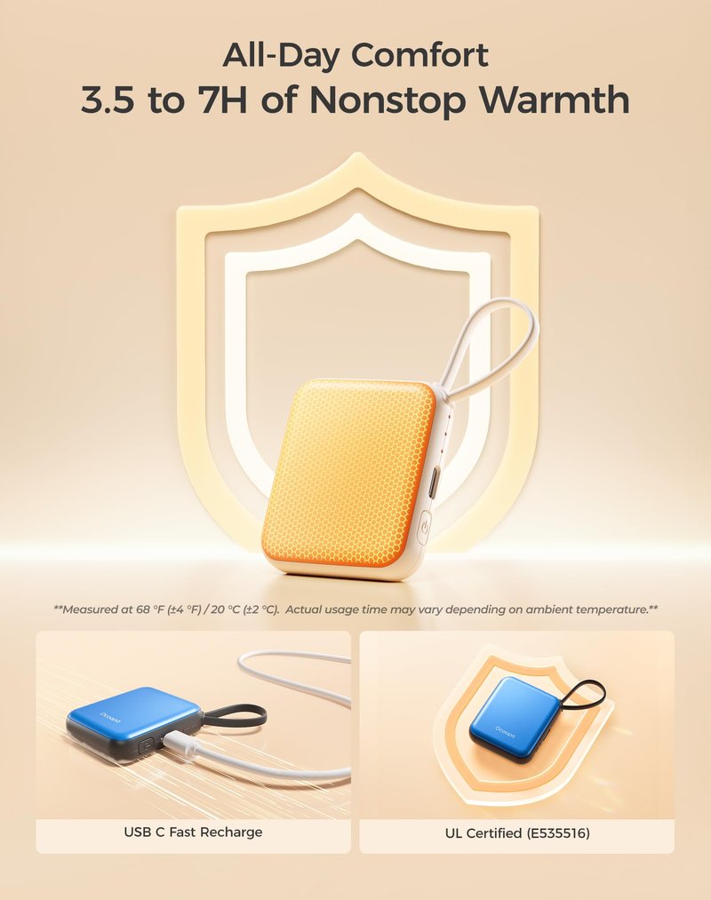 OCOOPA Hand Warmers Rechargeable, Smart Temp Control 7H*2 Long Safe Heat, Ultra Slim, Pocket-Size Design That Fits Gloves, Gifts for Women, Outdoor, Office, Commute (UT5 Nano)