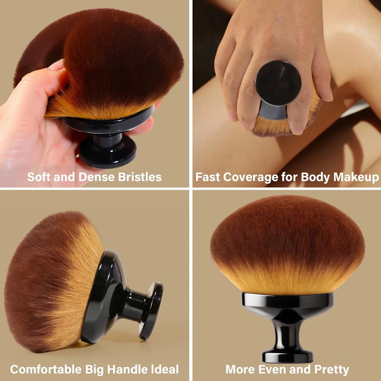 Extra Large Body Makeup Brush - Kabuki Brush for Self Tanner & Bronzer Application | 90mm Wide Head, Wet & Dry Use, Black