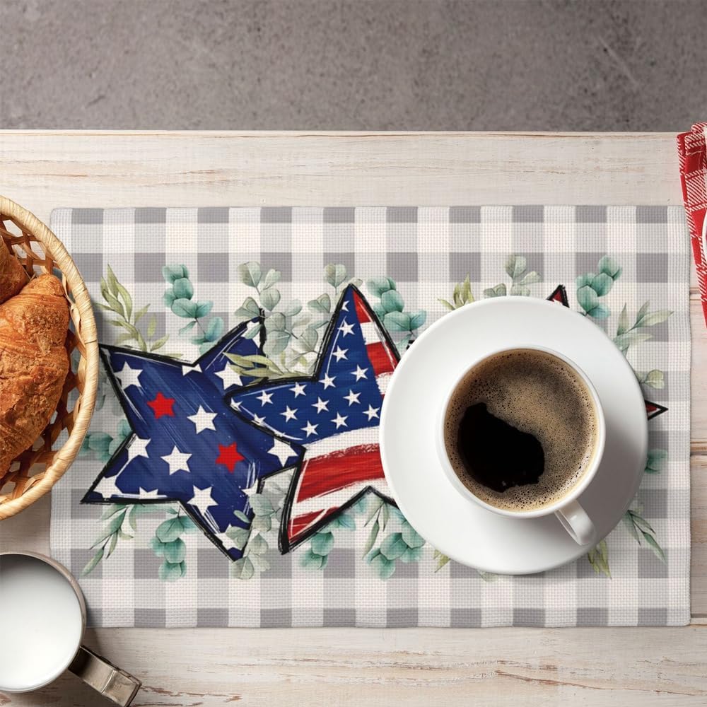 Retro Stars Independence Day Placemats - 250th Anniversary Table Mats for July 4th | 18 x 12 Inch Kitchen Decor