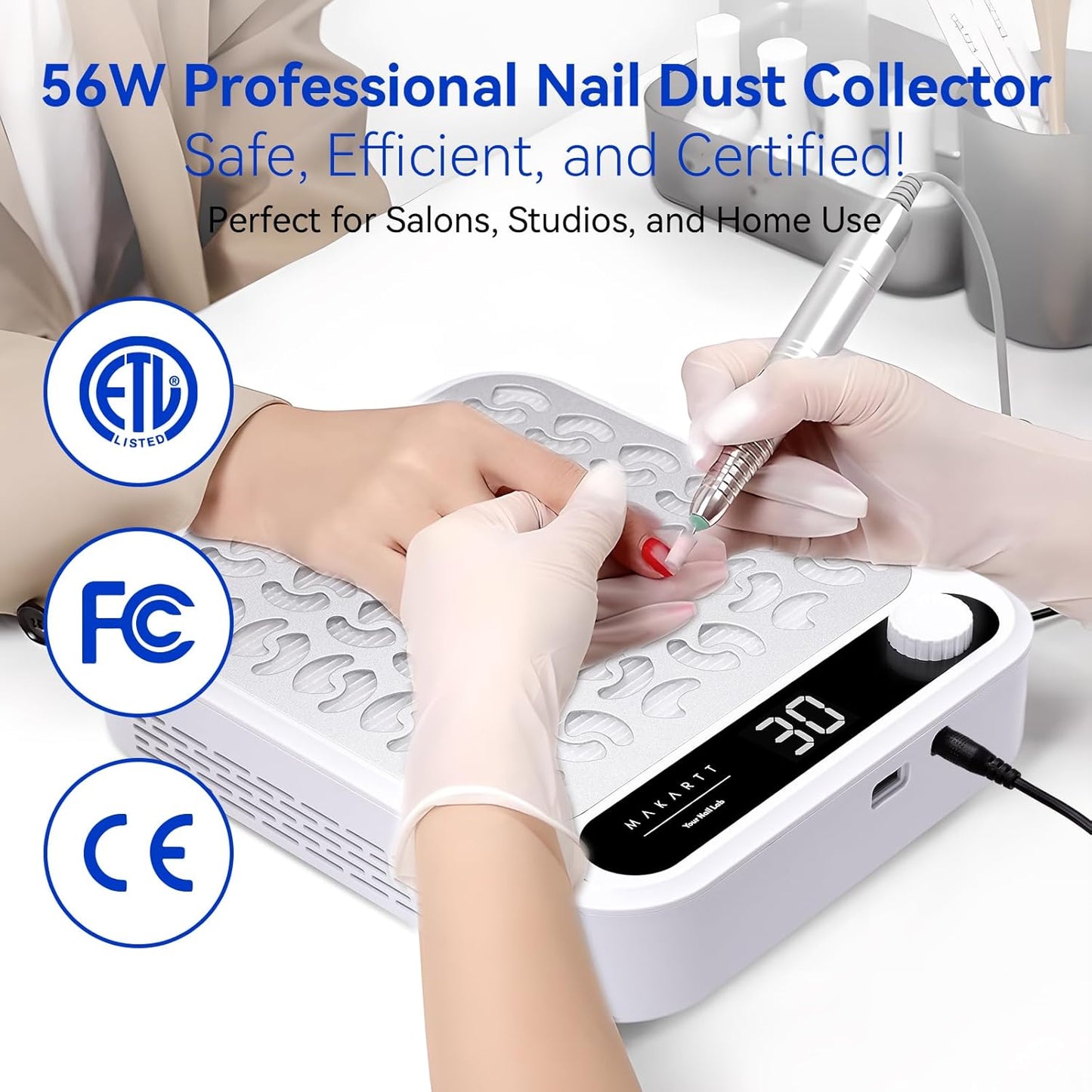 Makartt Nail Dust Collector - Professional Suction System with LED Display | Adjustable Speed & Reusable Filter for Nail Salons