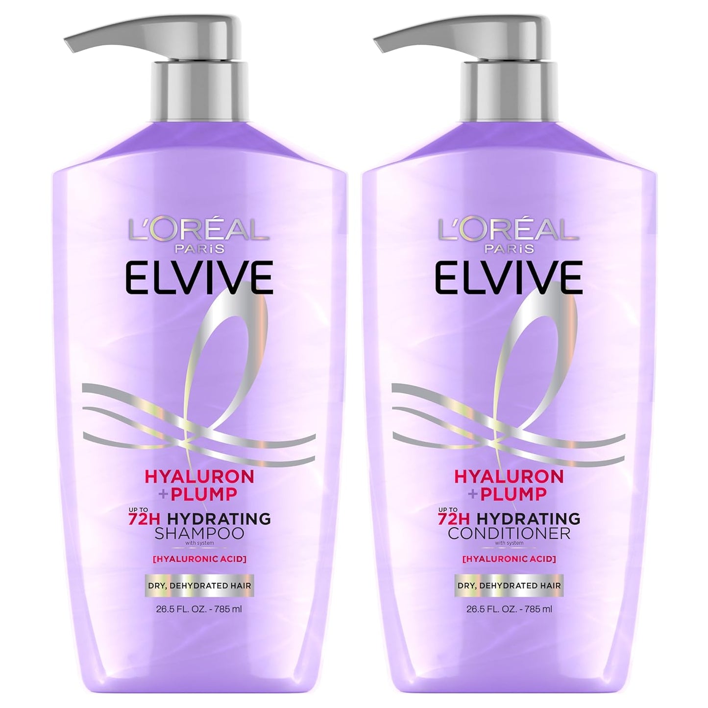 L'Oreal Paris Elvive Hyaluron Plump Shampoo & Conditioner Set - Hydrating Care for Dehydrated Hair | 2-Piece Kit