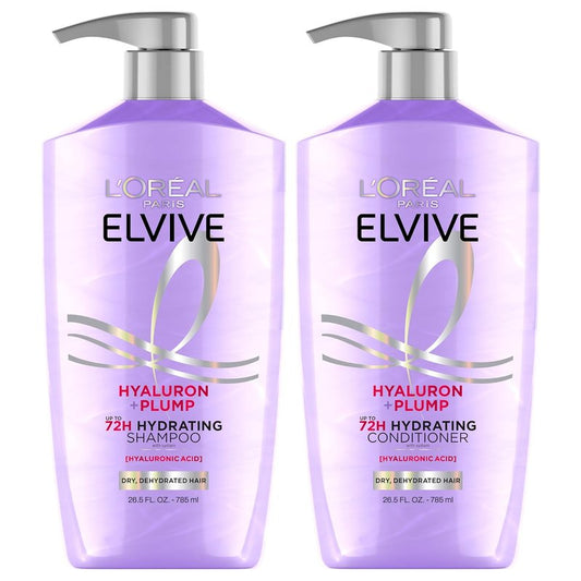 L'Oreal Paris Elvive Hyaluron Plump Shampoo & Conditioner Set - Hydrating Care for Dehydrated Hair | 2-Piece Kit