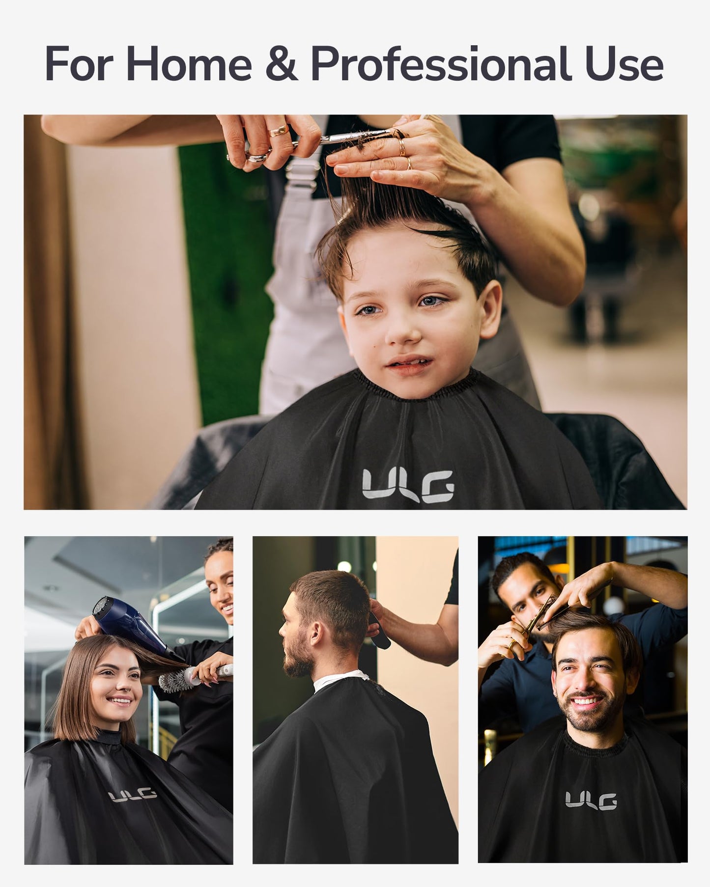 ULG Professional Hair Cutting Cape with Neck Duster Brush Waterproof Extra Large Size Salon Barber Cape Haircut Cape for Men Women and Kids, 57”×72” Full Body Coverage, Black
