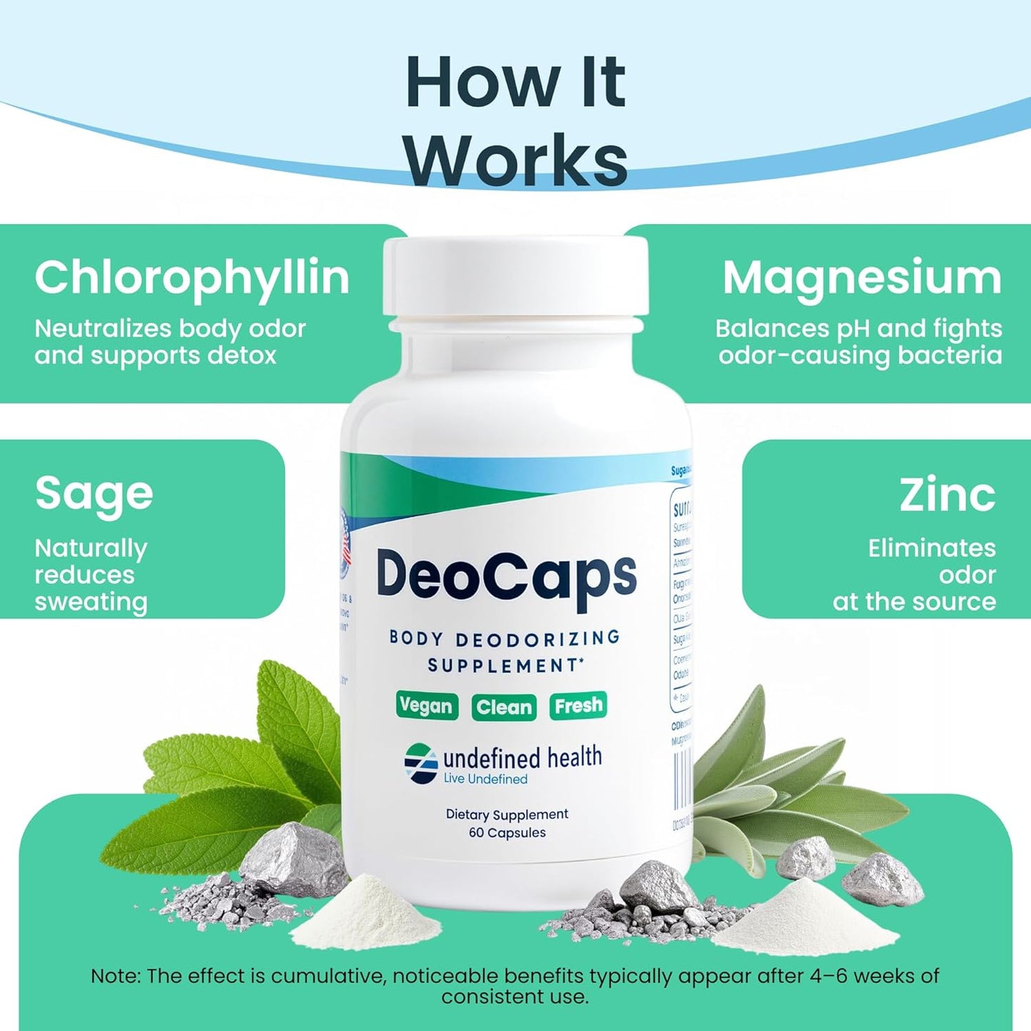 Whole Body Deodorizing Supplement - Natural Internal Deodorant for Sweat Relief | 60 Chlorophyll Capsules for Odor Control