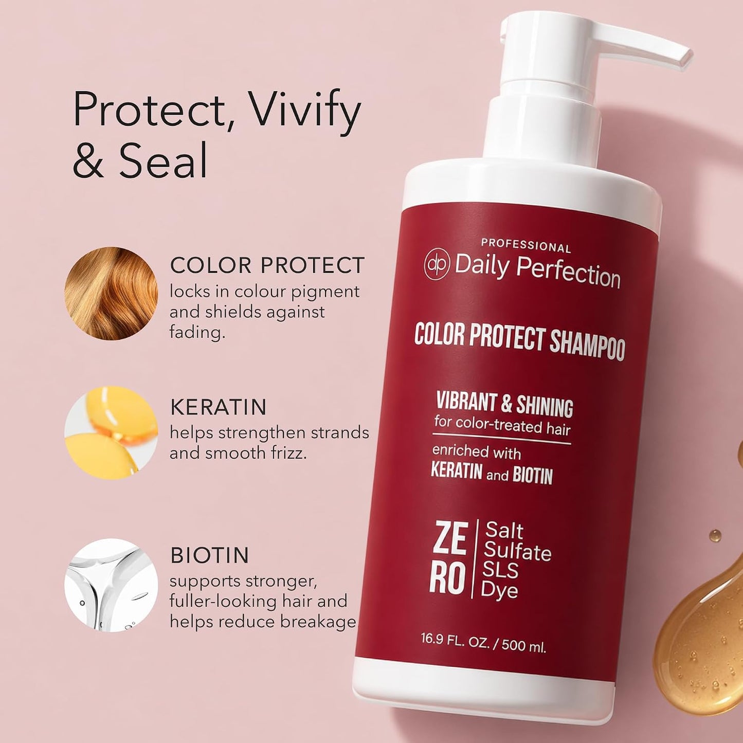 Color Protect Shampoo - Biotin & Keratin Formula for Vibrant, Shining Color-Treated Hair | 16.9 Fl Oz