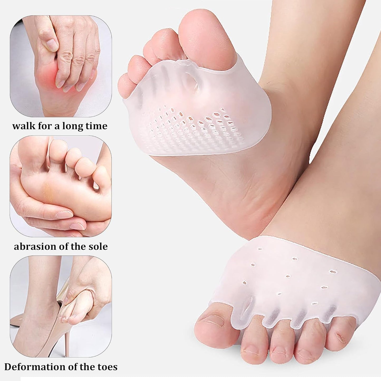Silicone Toe Separators for Women | Breathable Gel Spacers for Overlapping Toes - Transparent, 4 Pairs