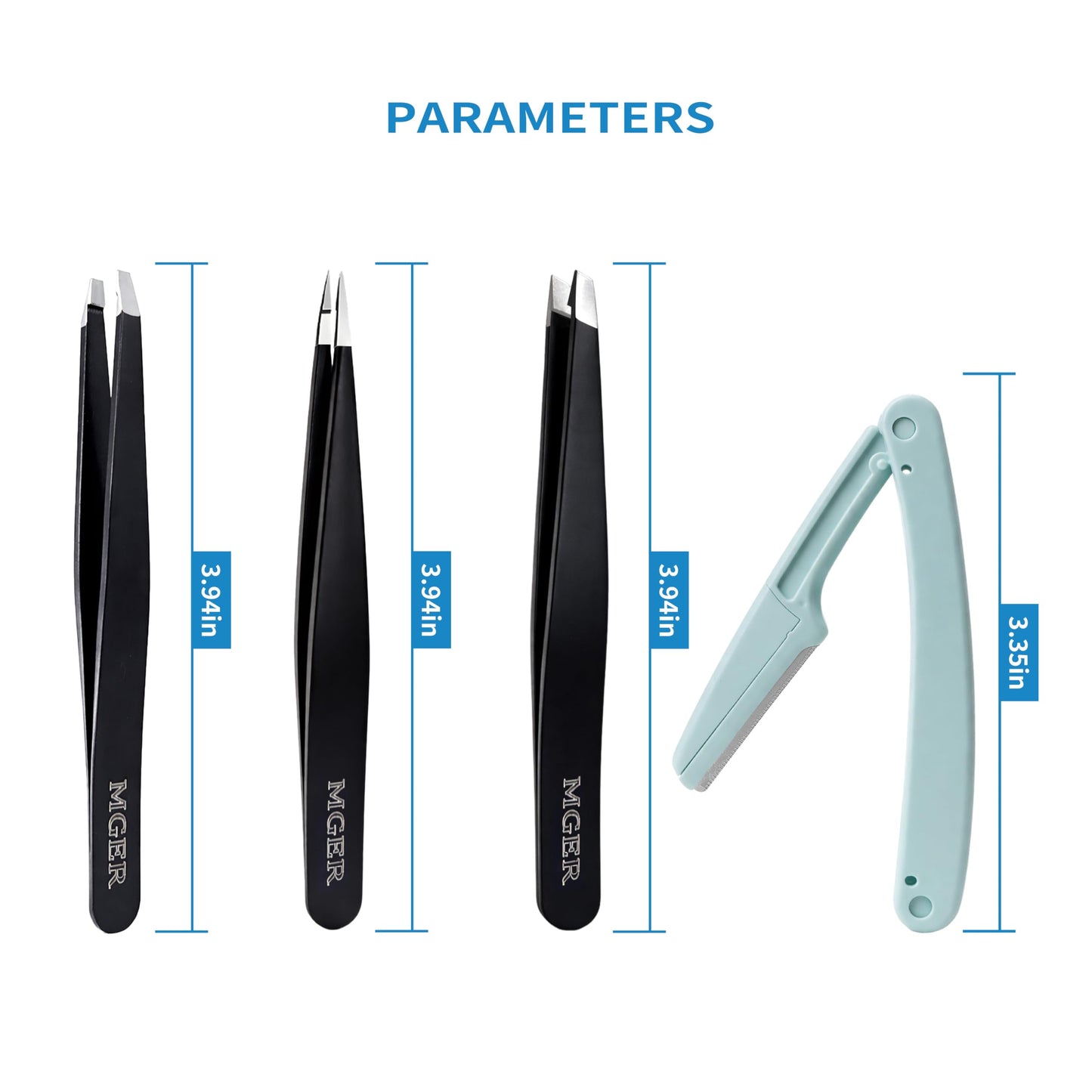 MGER Tweezers Set - Professional Stainless Steel Tweezers for Eyebrows - Great Precision for Facial Hair, Splinter and Ingrown Hair Removal