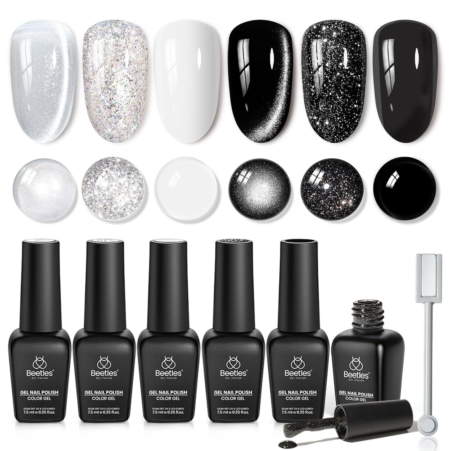 Beetles Green Gel Nail Polish Set - 6 Colors Cat Eye Glitter Gel | Summer Lime Yellow Flash UV LED Starter Kit for DIY Home & Salon Use