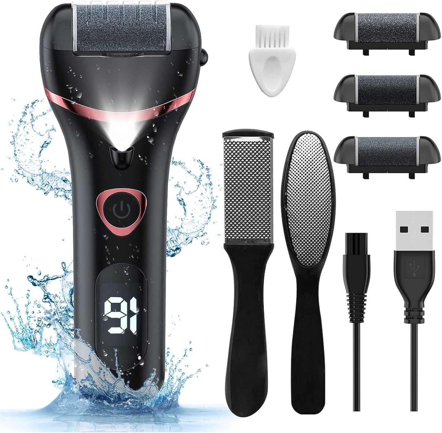 Electric Foot Callus Remover - Rechargeable Waterproof Pedicure Tool | 3 Rollers for Smooth Skin