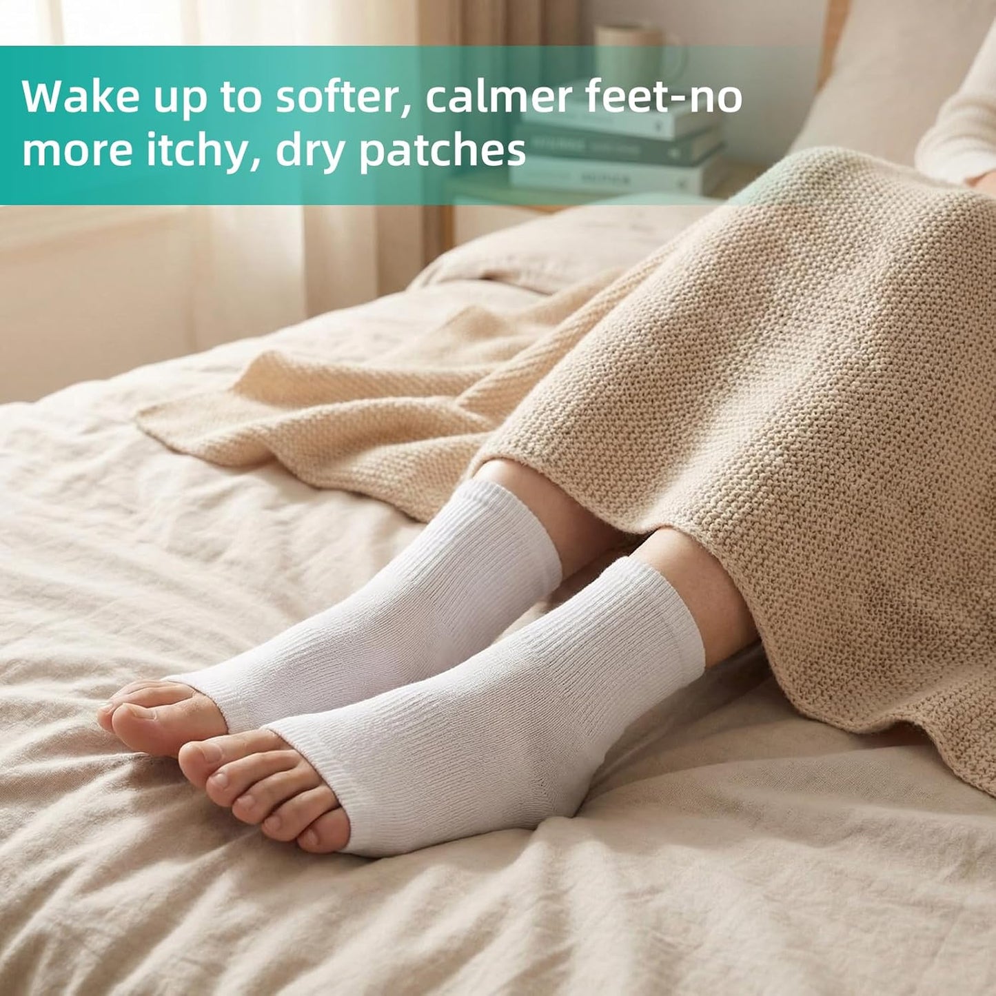 Cotton Eczema Toeless Socks - Moisturizing Open Toe Heel Socks for Soft Feet | XL, White
