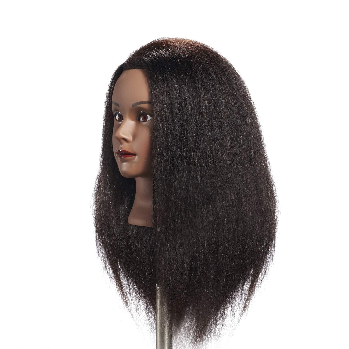 Mannequin Head 100% Real Hair 16-18 Inch Training Head Manikin for Hairdresser Training and Styling Practice Cosmetology Doll Head Practice Braiding Hair - With Clamp Stand