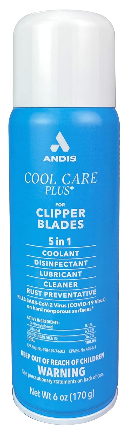 Andis Cool Care Plus 5-in-1 Clipper Blade Spray - Professional Grooming Tool for Easy Cleaning, Cooling & Disinfecting | 6 Oz - Blue