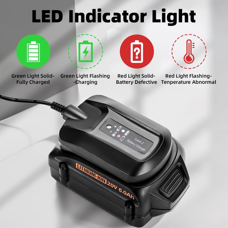 WA3742 Charger Compatible with Worx Battery 20V WA3520 WA3525 WA3575 WA3674 Replacement for Worx 20V Battery Charger WA3732 WA3868