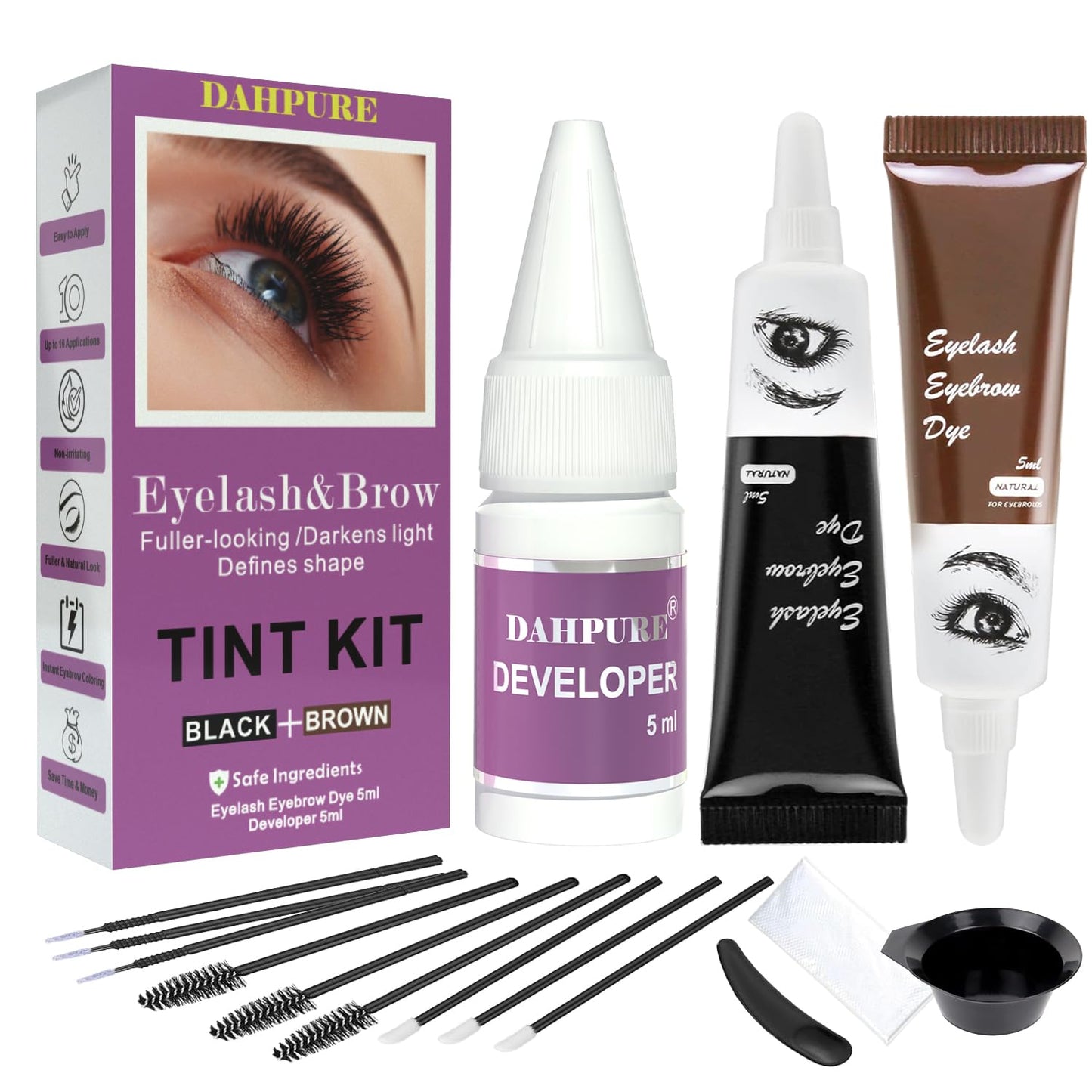 Eyelash & Eyebrow Color Kit - Professional Black & Brown Dye for Salon & DIY Use | Safe Ingredients